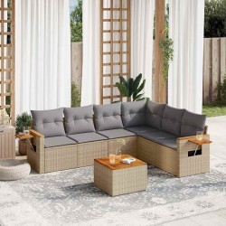 Salon de jardin avec coussins 7 pcs beige résine tressée 