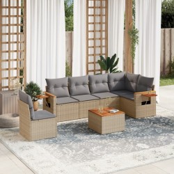 Salon de jardin avec coussins 7 pcs beige résine tressée 