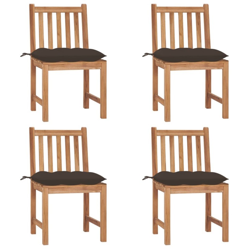 Chaises de jardin lot de 4 avec coussins Bois de teck massif 