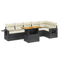 Salon de jardin 7 pcs avec coussins noir résine tressée 