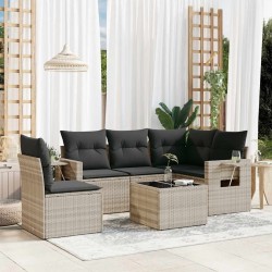 Salon de jardin 6 pcs avec coussins gris clair résine tressée 