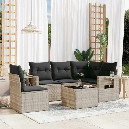 Salon de jardin 6 pcs avec coussins gris clair résine tressée 