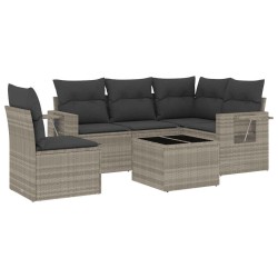 Salon de jardin 6 pcs avec coussins gris clair résine tressée 