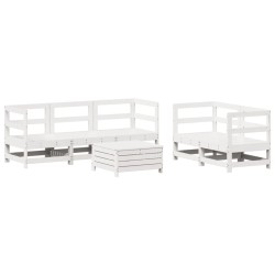 Salon de jardin 6 pcs blanc bois de pin massif 