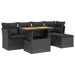 Salon de jardin 6 pcs avec coussins noir résine tressée 