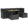 Salon de jardin 6 pcs avec coussins noir résine tressée 