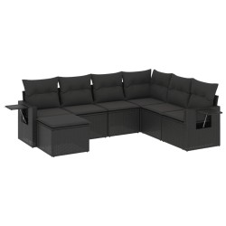 Salon de jardin 7 pcs avec coussins noir résine tressée 