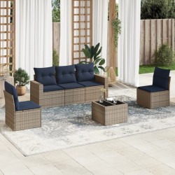 Salon de jardin 6 pcs avec coussins gris résine tressée 