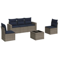 Salon de jardin 6 pcs avec coussins gris résine tressée 