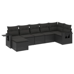 Salon de jardin 7 pcs avec coussins noir résine tressée 