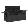 Salon de jardin 7 pcs avec coussins noir résine tressée 