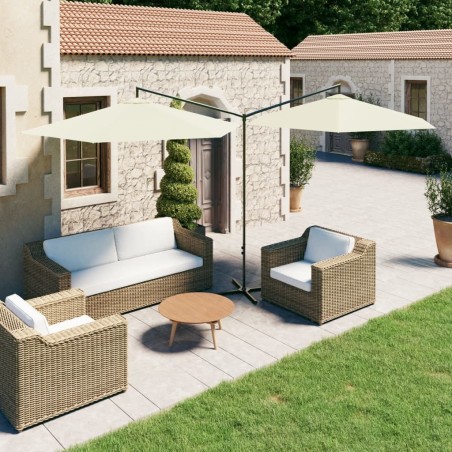 Parasol de jardin double avec mât en acier sable 600 cm 