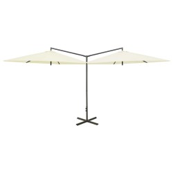 Parasol de jardin double avec mât en acier sable 600 cm 