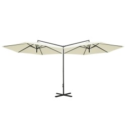 Parasol de jardin double avec mât en acier sable 600 cm 