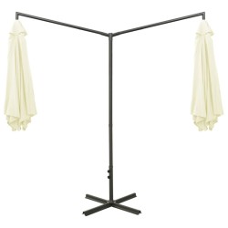 Parasol de jardin double avec mât en acier sable 600 cm 