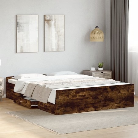 Cadre de lit avec tiroirs sans matelas chêne fumé 140x200 cm 