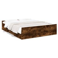 Cadre de lit avec tiroirs sans matelas chêne fumé 140x200 cm 