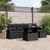Salon de jardin 6 pcs avec coussins noir résine tressée 