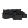 Salon de jardin 6 pcs avec coussins noir résine tressée 
