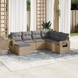 Salon de jardin avec coussins 7 pcs beige résine tressée 