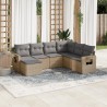 Salon de jardin avec coussins 7 pcs beige résine tressée 