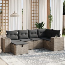 Salon de jardin 6 pcs avec coussins gris résine tressée 