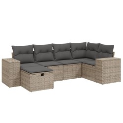 Salon de jardin 6 pcs avec coussins gris résine tressée 