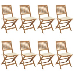 Chaises pliables de jardin lot de 8 avec coussins Bois d'acacia 
