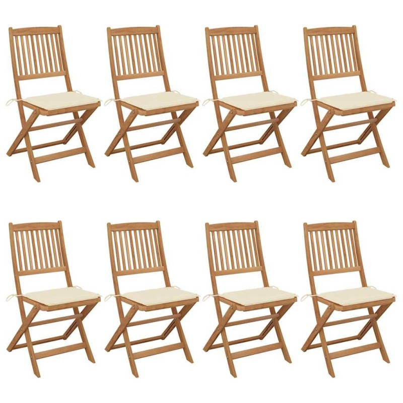 Chaises pliables de jardin lot de 8 avec coussins Bois d'acacia 