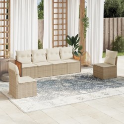 Salon de jardin avec coussins 6 pcs beige résine tressée 