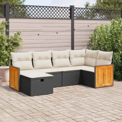 Salon de jardin 6 pcs avec coussins noir résine tressée 