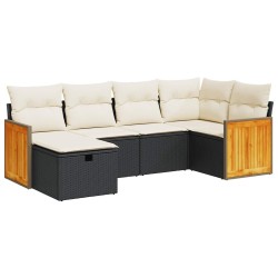 Salon de jardin 6 pcs avec coussins noir résine tressée 