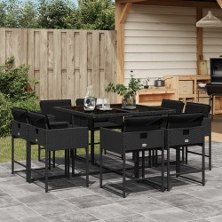 Ensemble à manger de jardin 9pcs coussins noir résine tressée 