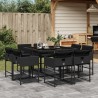 Ensemble à manger de jardin 9pcs coussins noir résine tressée 