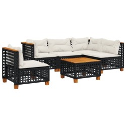 Salon de jardin 6 pcs avec coussins noir résine tressée 