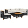 Salon de jardin 6 pcs avec coussins noir résine tressée 
