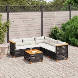 Salon de jardin 6 pcs avec coussins noir résine tressée 