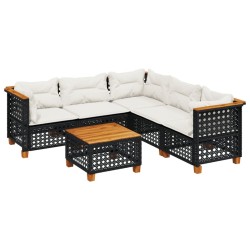 Salon de jardin 6 pcs avec coussins noir résine tressée 