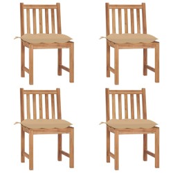 Chaises de jardin lot de 4 avec coussins Bois de teck massif 