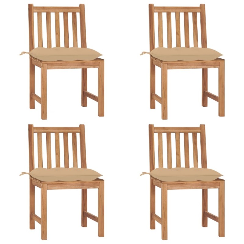 Chaises de jardin lot de 4 avec coussins Bois de teck massif 