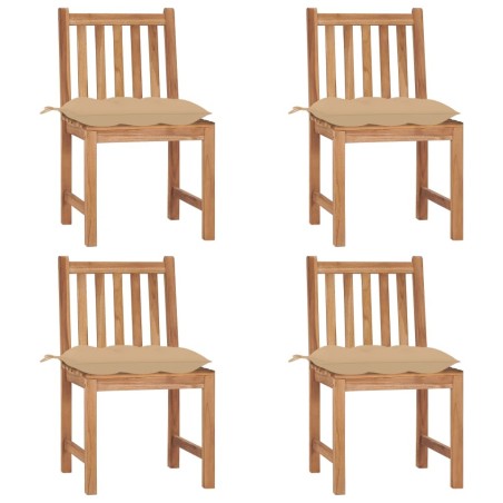 Chaises de jardin lot de 4 avec coussins Bois de teck massif 