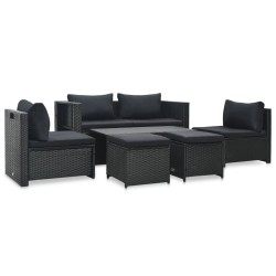Salon de jardin 6 pcs avec coussins résine tressée noir 