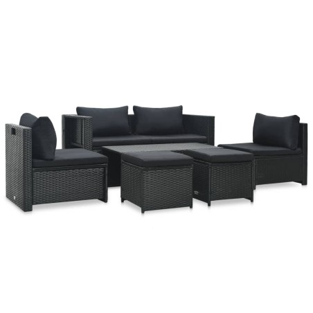 Salon de jardin 6 pcs avec coussins résine tressée noir 