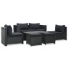 Salon de jardin 6 pcs avec coussins résine tressée noir 