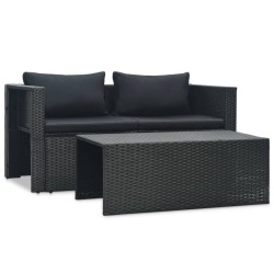 Salon de jardin 6 pcs avec coussins résine tressée noir 