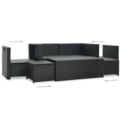 Salon de jardin 6 pcs avec coussins résine tressée noir 