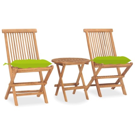 Ensemble à manger d'extérieur pliable avec coussin 3 pcs Teck 
