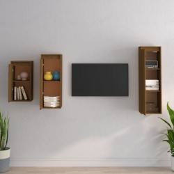 Meubles TV 3 pcs Marron miel Bois massif de pin 