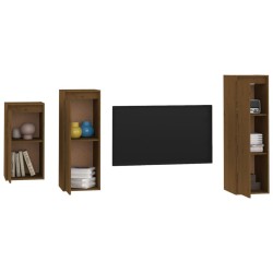 Meubles TV 3 pcs Marron miel Bois massif de pin 