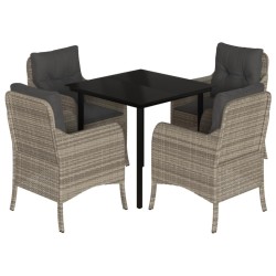 Ensemble à manger de jardin et coussins 5 pcs gris clair rotin 